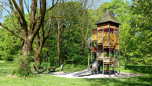 Parco giochi per bambini, pianta, alberi, verde, natura, Parco giochi per bambini, Torre di arrampicata