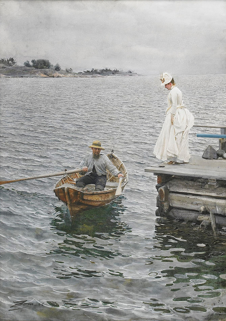 гребане с лодка, обувка, Лейди, живопис, sommarnoeje, 1886 г., уеб