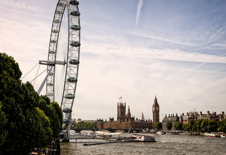Лондон, Біг-Бен, Лондонське око, Великобританія, Англія, Визначні пам'ятки, оглядове колесо