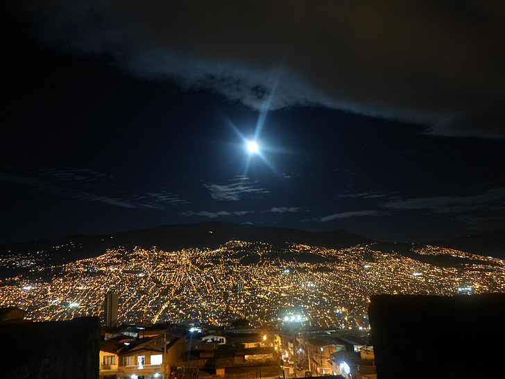 Naktinis peizažas, naktį, Miestas, Fotografijos naktis, dangus, nakties dangus, tamsoje