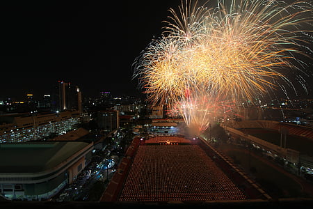 fuochi d'artificio, Bangkok, Thailandia, celebrazione, città