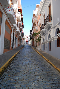 calçada, rua vazia, velha de san juan, estrada
