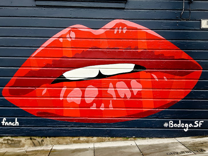 bocca, bacio, dente, labbra, labbra rosse, seducente, Graffiti
