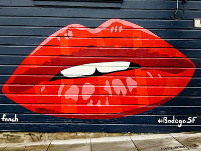 boca, beso, diente, labios, labios rojos, seductora, Graffiti