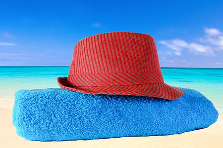 hat, towel, sea, holiday, beach, dry, dune