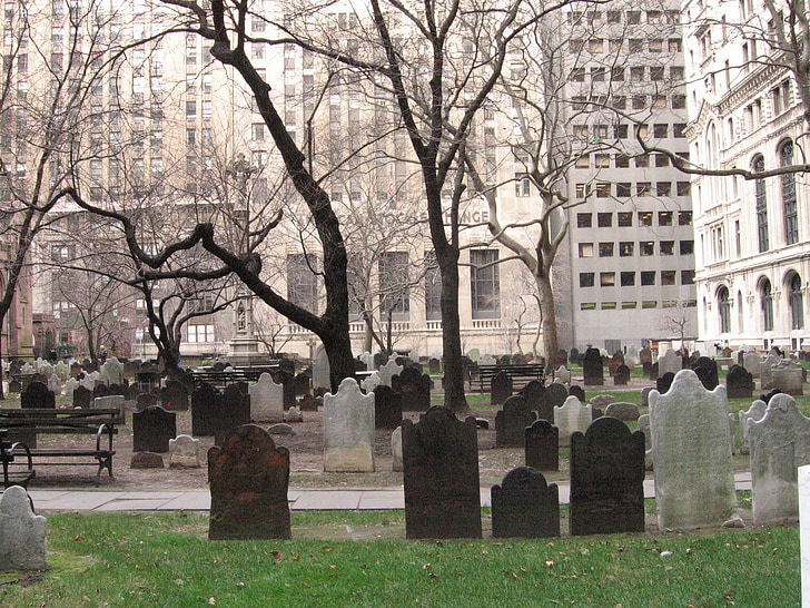cimetière, New york, Wall street, arbre, architecture, Pierre tombale