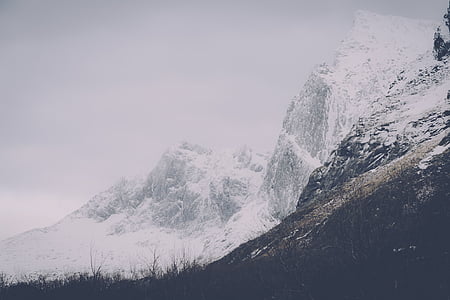 山脉, 高峰, 悬崖, 岩石, 雪, 小山, 山