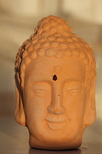 Buda, joaninha, pôr do sol, cabeça, estátua, Budismo, Ásia