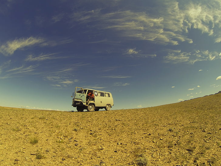 砂漠, 郊外, モンゴル国, 旅行, 風景, 自然, 車両の土地