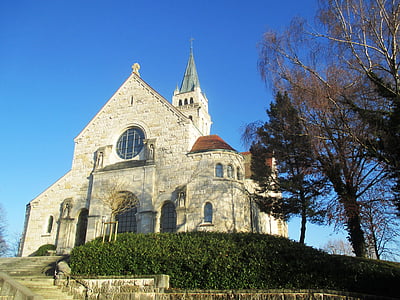 Kościół, Kościół na wzgórzu schlossberg, Romanshorn, Architektura, Szwajcaria, niebo, drzewo