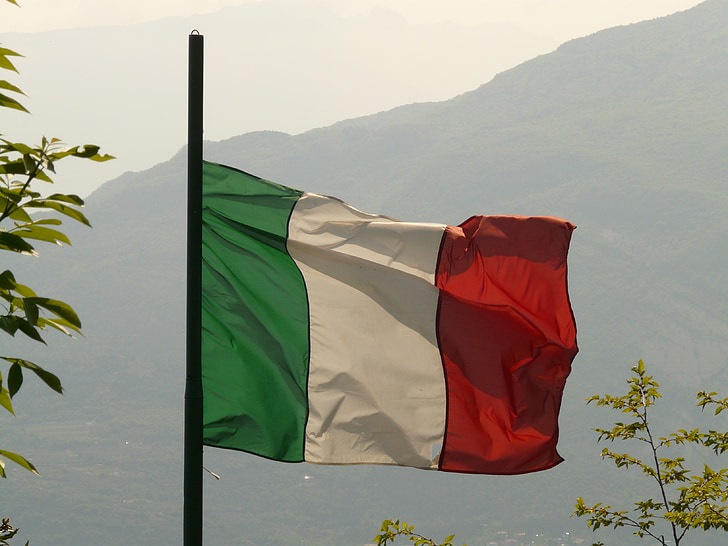 bendera, Italia, pukulan, bergetar, hijau, putih, merah