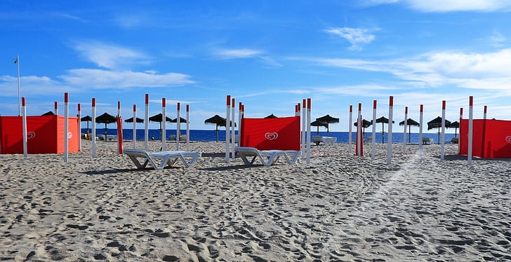 Playa, tranquila, temporada baja, pantalla de viento, Algarve