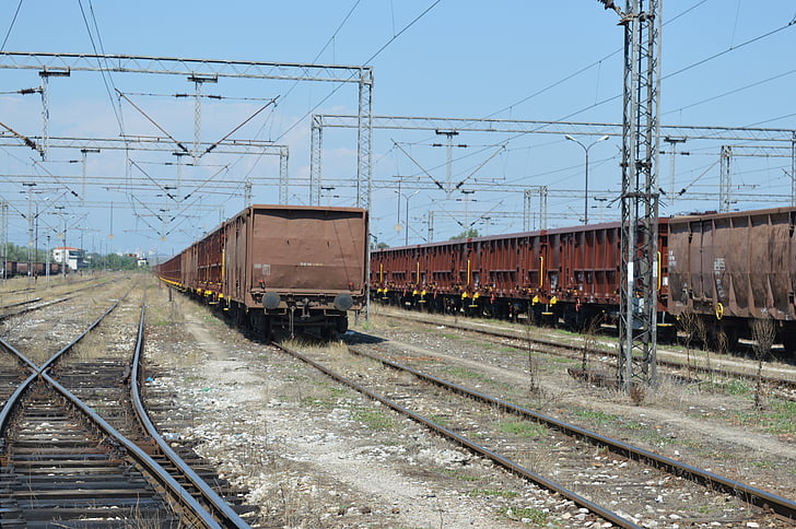 vilciens, attālums, vagons, kravas telpas, vecais, Maķedonija, sliedes