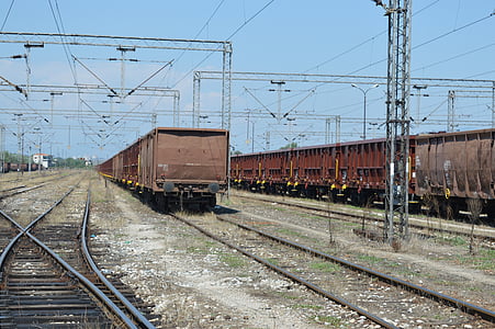 a vonat, távolság, kocsi, raktér, régi, Macedónia, sínek