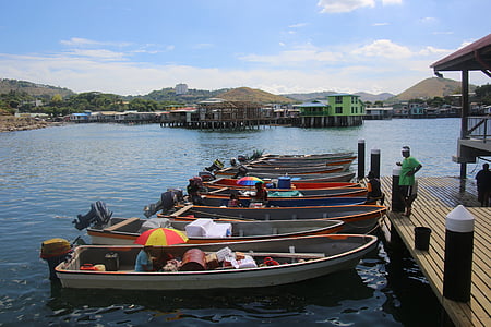 marché aux poissons, bateaux, Papouasie-Nouvelle Guinée, mer, Papouasie, Nouveau, Guinée