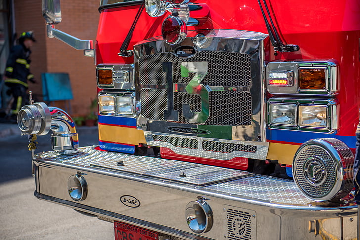 fuego, camión, camión de bomberos, cuerpo de bomberos, luces, trabajo, emergencia