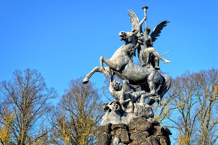 Statue, Denkmal, Abbildung, Skulptur, Pferd, Engel, Mann