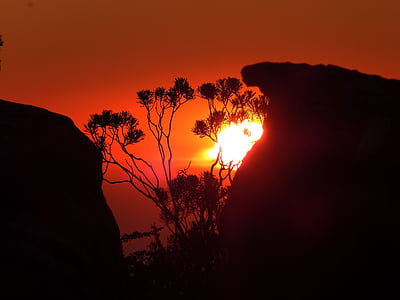 south africa, cape town, table mountain, rock, sunset, sun, afterglow