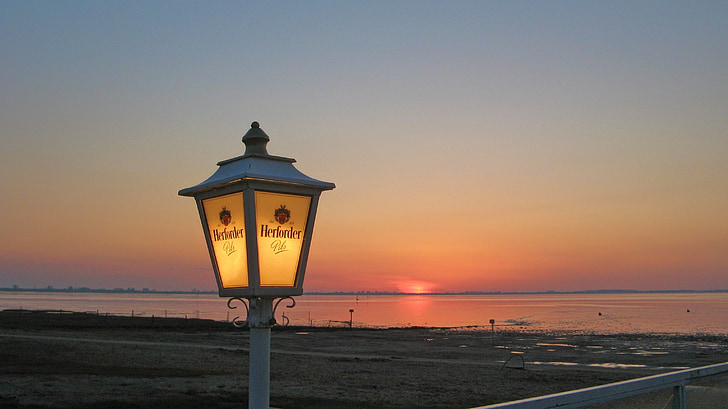 lamp, light, street lamp, lantern, lighting, north sea, abendstimmung