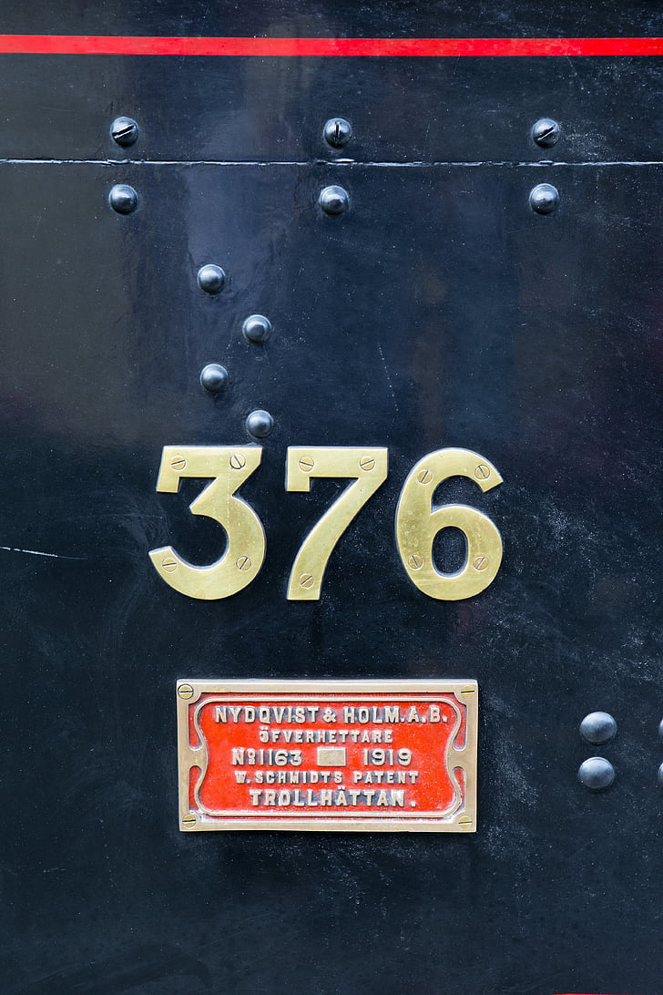 locomotiva 376 norvegese, ferroviaria di Kent east sussex, costruito 1909, Svezia, Ferrovie dello stato norvegese, piastra di creatori di nydqvist holm, numeri in ottone