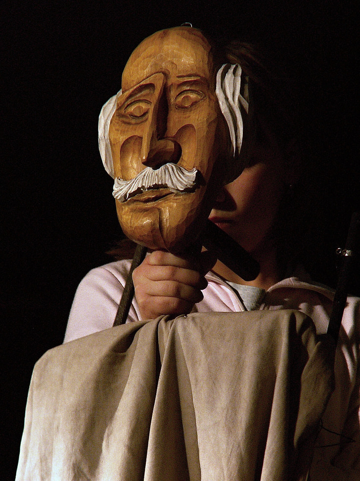 marionet, træ, gammel mand, dukkeførere, Theater