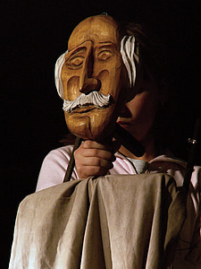 марионетка, деревянные, Старый мужчина, Кукловоды, Театр