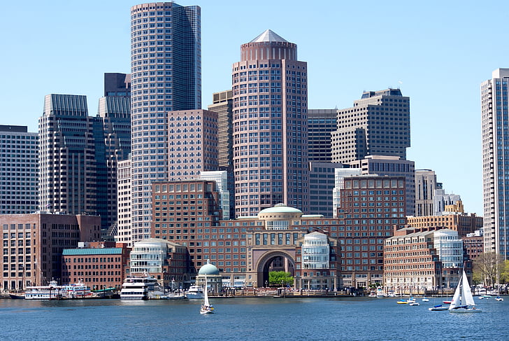 Бостон, воды, Фронт, город, Архитектура, небоскреб, городской пейзаж