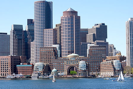 Бостон, води, фронт, місто, Архітектура, хмарочос, міського горизонту