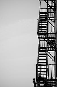 architectural, photography, black, metal, fire, exit, ladder