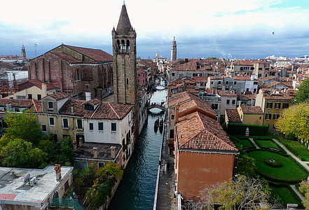 venice, italy, bell tower, channel, docks, architecture, houses