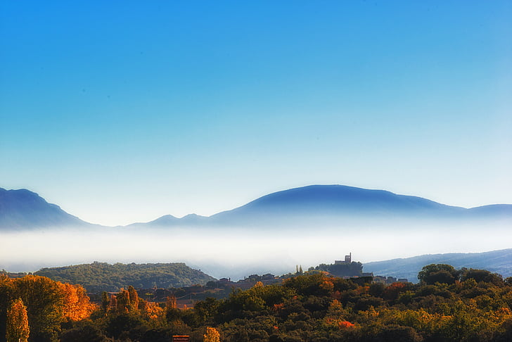 hösten, dimma, naturen, bergen, landskap, i morgon, Mountain