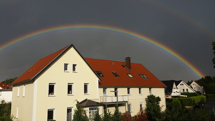 arco iris, Foto, hermosa, Casa, arquitectura, noche