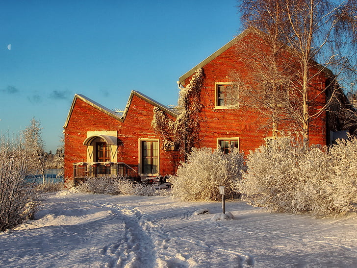 finland, house, home, brick, architecture, sky, winter