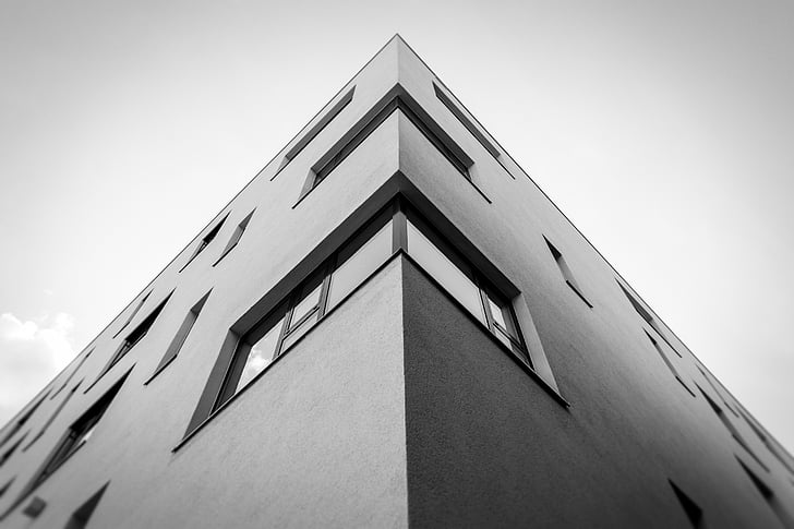 architecture, home, hauseck, corner, building, perspective, black and white