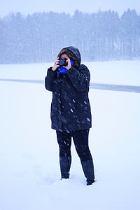 valokuvaaja, valokuva, henkilö, ihmisen, nainen, talvi, kamera