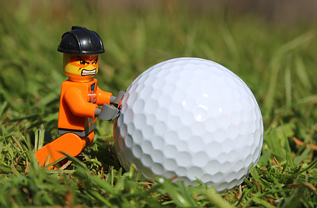 Golf, pelota de golf, Angry, gracioso, hombre de juguete, hombre, hierba
