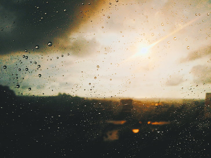 Foto, solnedgang, regn, vann, vann glass, slipp, bakgrunner