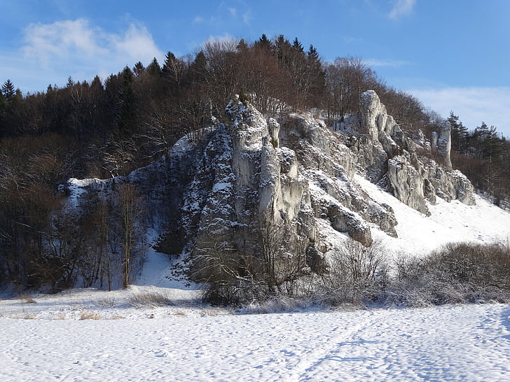 rocce, inverno, paesaggio, il Parco nazionale, Polonia, natura
