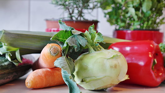 grønnsaker, gulrøtter, paprika, anlegget, kålrabi, FRISCH, markedet