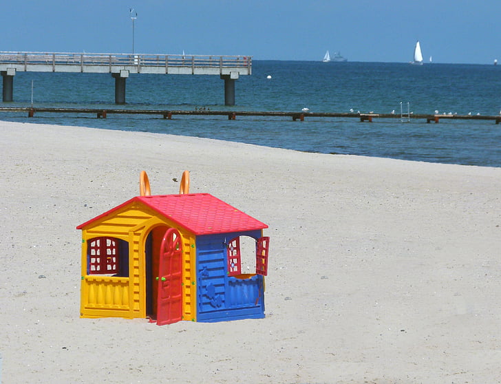 playhouse, play, children, baltic sea, sea, water, beach