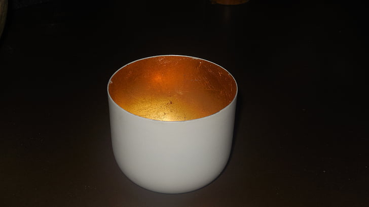 tealight, golden, candle, cup