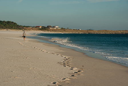 Španielsko, Galicia, Beach, samota, stopy, Ocean, more