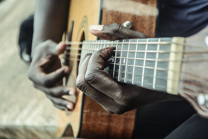 gitara, muzikantas, muzikos, rankas, afroamerikiečiai, priemonės, muzika