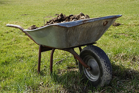 wheelbarrow, farm, crap, agriculture, work, farmyard manure, stalldung