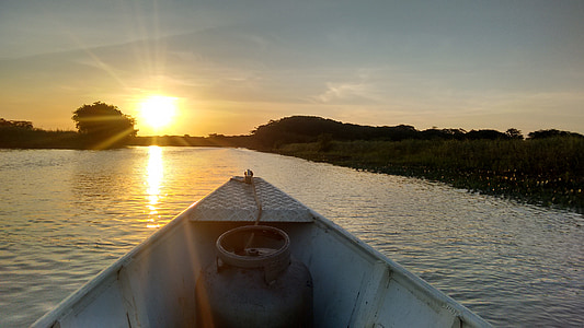 oiapoque, човен, Захід сонця, Природа, озеро, морські судна, на відкритому повітрі