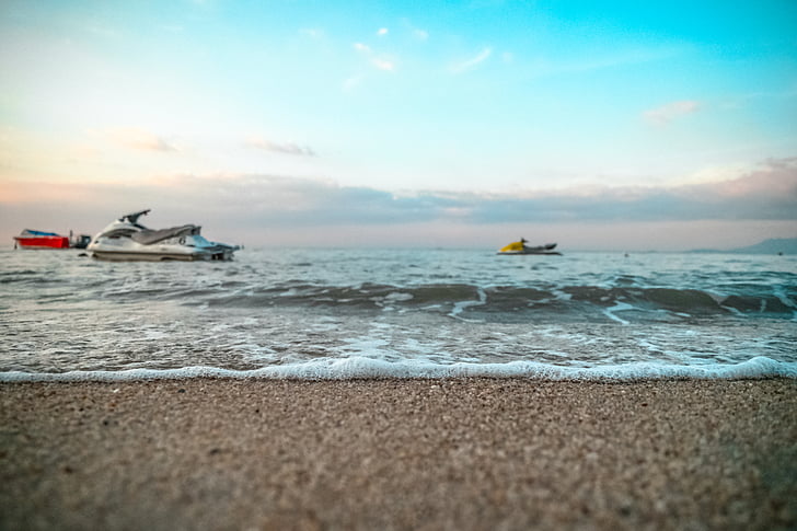 Beach, jetski (Vandscooter), Motorbåd, sand, havet, sommer, vand
