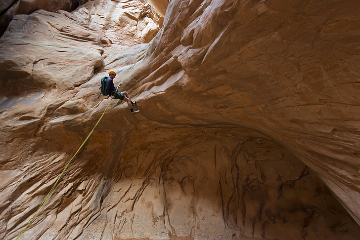 climbing, rappelling, canyoneering, rope, cliff, landscape, abseiling