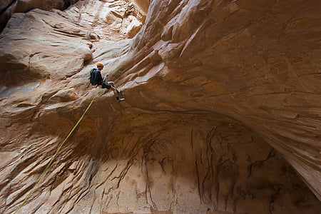 climbing, rappelling, canyoneering, rope, cliff, landscape, abseiling