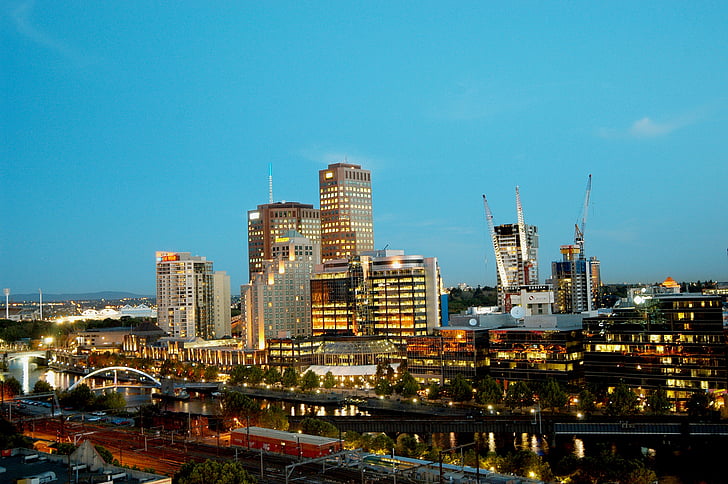 Melbourne, paisaje urbano, Skyline, Australia, Este, vista, edificios