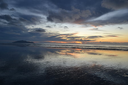 sunset, kapiti island, new zealand, calm, coastline, landscape
